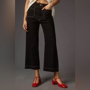 Anthropologie Colette Crop Wide-Leg Pants by Maeve Contrast-Stitch Edition 32